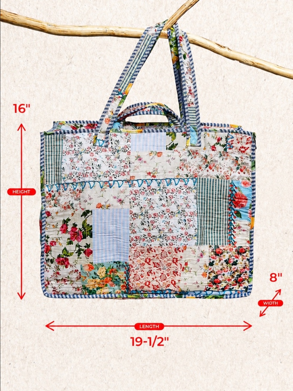 POL Quilt Patchwork Tote Bag - Floral Multicolor - Picture 4 of 5